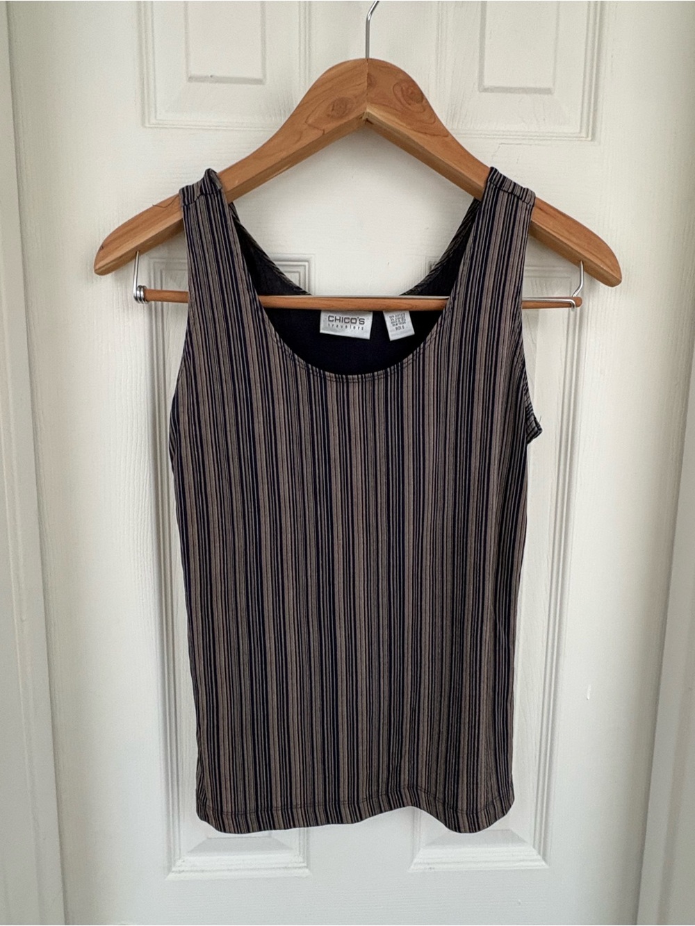 Chico's Vertical Stripe Scoop Neck Tank in Black and Brown